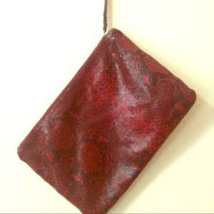 Red snake skin print banana republic clutch